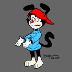 2020 4_fingers animaniacs anthro backwards_baseball_cap backwards_hat baseball_cap bickpixx black_body black_ears black_fur black_tail blue_clothing blue_sweater blue_topwear clothing digital_drawing_(artwork) digital_media_(artwork) feet fingers full-length_portrait fur gloves grey_background handwear hat headgear headwear hi_res inkblot male mammal narrowed_eyes portrait red_cap red_clothing red_hat red_headwear red_nose signature simple_background solo sweater tail topwear wakko_warner warner_brothers white_clothing white_face white_feet white_gloves white_handwear