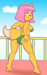 absurd_res anthro barefoot bikini blackmore blush breasts butt butt_grab canid canine clothing cloud feet female fox hand_on_butt hi_res looking_back mammal parappa_the_rapper paula_fox solo sony_corporation sony_interactive_entertainment swimwear tail