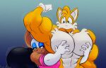 age_difference anthro bat big_biceps big_breasts big_butt big_ears big_pecs breasts butt canid canine duo female fox growth heart_symbol hi_res lerntern male male/female mammal miles_prower muscle_growth muscular older_female pecs rouge_the_bat sega sonic_the_hedgehog_(series) younger_male