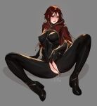  1girl adepta_sororitas black_bodysuit black_gloves bodysuit boots brown_hair covered_nipples crotch_zipper freckles full_body gloves grey_background high_heel_boots high_heels highres looking_at_viewer masturbation open_mouth pussy pussy_juice short_hair simple_background sitting sketch solo spread_legs tarakanovich uncensored warhammer_40k zipper 