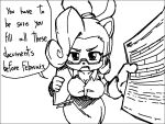  4:3 activision anthro big_breasts black_and_white bottomwear breasts clothing coco_bandicoot crash_bandicoot_(series) dialogue english_text eyewear female glasses mario-grant monochrome skirt solo talking_to_viewer text video_games wide_hips 