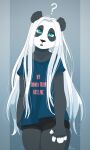  2022 5_fingers anthro black_nose blue_eyes breasts clothed clothing digital_media_(artwork) female fingers giant_panda grey_background hair looking_at_viewer mammal simple_background solo tasanko ursid white_hair 