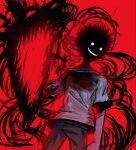  absurdres black_hair blood blood_on_clothes demon dragon ebora fangs fangs_out highres horror_(theme) kamijou_touma non-web_source pants red_background shaded_face shirt slacks smiley_face tendril tendril_arm toaru_majutsu_no_index toaru_majutsu_no_index:_new_testament white_shirt 