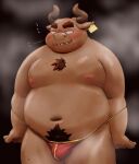  2022 anthro belly big_belly blush bovid bovine brown_body bulge cattle clothing humanoid_hands kemono male mammal meg_hoi moobs navel nipples overweight overweight_male solo underwear 