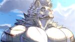  anthro arknights felid feline fur hypergryph male mammal mountain_(arknights) muscular muscular_anthro muscular_male pantherine pecs pinumontbalou scar solo studio_montagne tiger video_games white_body white_fur 