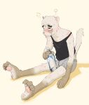  19sinzer aggressive_retsuko anai_(aggretsuko) anthro badger barefoot bodily_fluids bulge clothing feet japanese_badger male mammal meles mustelid musteline pawpads sanrio solo sweat underwear 