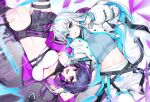  2girls bangs blue_eyes blue_hair blue_shirt breasts cika_k colored_inner_hair cropped_jacket cropped_shirt dark_blue_hair fingerless_gloves from_above gloves halter_top halterneck highres iciis_(vtuber) ionne_(vtuber) jacket knee_up long_hair long_sleeves looking_at_viewer lying medium_breasts medium_hair multicolored_hair multiple_girls navel on_back open_clothes open_jacket open_mouth pants parted_lips pink_hair pleated_skirt purple_eyes q_vixx_project shirt skirt virtual_youtuber white_gloves white_hair white_jacket white_pants 