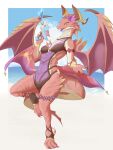  absurd_res anthro breasts brunhilda_(dragalia_lost) claws clothed clothing cygames dragalia_lost dragon female hi_res horn konayu_craft membrane_(anatomy) membranous_wings nintendo red_body red_scales scales scalie smile swimwear video_games western_dragon wings 
