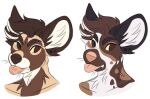  anthro black_ear_piercing black_ear_stud black_ears blep brown_body brown_fur brown_hair brown_nose canid cheek_tuft ear_piercing ear_stud facial_tuft fangs front_view fur hair headshot_portrait inner_ear_fluff looking_aside male mammal multicolored_body multicolored_fur multicolored_hair neck_tuft piercing pink_nose pink_tongue portrait princelykaden simple_background solo stud_piercing tan_body tan_fur tongue tongue_out tuft two_tone_hair white_background white_hair white_inner_ear white_inner_ear_fluff 