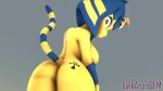  3d_(artwork) absurd_res animal_crossing ankha_(animal_crossing) anthro big_breasts big_butt blue_eyes blue_hair breasts butt butt_tattoo clothed clothing digital_media_(artwork) domestic_cat egyptian felid feline felis female female_focus fur hair hi_res linkaransfm looking_at_viewer mammal mostly_nude nintendo nipples nude partially_clothed side_boob solo solo_focus source_filmmaker tattoo video_games wide_hips yellow_body 