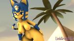  3d_(artwork) absurd_res animal_crossing ankha_(animal_crossing) anthro big_breasts blue_eyes blue_hair breasts clothed clothing digital_media_(artwork) domestic_cat egyptian felid feline felis female female_focus fur genitals hair hand_on_butt hand_on_leg hand_on_thigh hi_res linkaransfm looking_at_viewer mammal mostly_nude nintendo nipples nude partially_clothed pussy solo solo_focus source_filmmaker tattoo video_games wide_hips yellow_body 