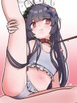  1girl animal_ears ass bangs black_hair blue_archive collar fake_animal_ears hair_ornament halo highres leash long_hair miyu_(blue_archive) red_eyes shoeguy solo swimsuit 