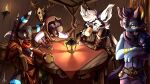  anthro auro_(auropaw) clothing drinking dungeons_and_dragons eeveelution female ferrin furniture group hasbro hi_res hood lamp lantern luxray male nintendo pixelvari pok&eacute;mon pok&eacute;mon_(species) salandit scarf table tavern umbreon video_games weapon wizards_of_the_coast 