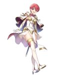  1girl armor bangs belt boots breasts capelet circlet dress elbow_gloves est_(fire_emblem) fire_emblem fire_emblem_echoes:_shadows_of_valentia fire_emblem_heroes gloves gold_trim high_heels highres jewelry kousei_horiguchi looking_at_viewer medium_breasts non-web_source official_art open_mouth pelvic_curtain pink_eyes pink_hair shiny shiny_hair short_dress short_hair shoulder_armor smile solo thigh_boots transparent_background turtleneck white_dress white_footwear white_gloves 