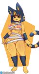  2022 animal_crossing ankha_(animal_crossing) anthro big_breasts blush breasts domestic_cat felid feline felis female fur genitals hi_res huge_breasts kyodashiro looking_at_viewer mammal nintendo nipples pussy solo video_games yellow_body yellow_fur 