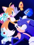  2boys ;d blue_eyes fox_boy furry furry_male gloves green_eyes highres isa03re male_focus multiple_boys multiple_tails one_eye_closed open_mouth shoes smile sonic_(series) sonic_colors sonic_the_hedgehog tail tails_(sonic) two_tails white_gloves wisp_(sonic) 