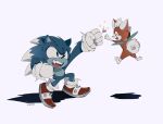 2boys :d animal_nose chip_(sonic) elasticity floating full_body furry furry_male gloves highres isa03re multiple_boys open_mouth pumpkin shoes smile sonic_(series) sonic_the_hedgehog sonic_the_werehog sonic_world_adventure spiked_footwear stretched_limb tail twitter_username white_gloves 
