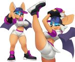  anthro ball baseball_(ball) baseball_cap biped bubble_gum chiropteran clothing eyelashes female fornt_view gloves handwear hat headgear headwear mammal navel rear_view rouge_the_bat sega simple_background smile solo sonic_the_hedgehog_(series) white_background woolrool 