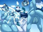  absurd_res angstrom anthro areola balls big_balls big_breasts big_penis blue_areola blue_body blue_hair blue_nipples bodily_fluids breasts butt cum cum_on_breasts cum_on_face cum_on_hand cumshot eeveelution ejaculation erection eyes_closed female genital_fluids genitals glaceon group hair hand_on_hip hi_res huge_balls huge_breasts huge_penis male multicolored_hair nintendo nipples nude one_eye_closed open_mouth penis perineum pok&eacute;mon pok&eacute;mon_(species) purple_eyes pussy slightly_chubby tongue tongue_out trio two_tone_hair vaporeon video_games 