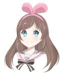  1girl :d bangs bare_shoulders black_ribbon blue_eyes bow bowtie brown_hair closed_mouth collared_shirt detached_sleeves hair_ribbon happy haruyuki_14 kizuna_ai kizuna_ai_inc. long_hair long_sleeves looking_at_viewer multicolored_hair non-web_source ribbon sailor_collar shirt smile solo streaked_hair upper_body virtual_youtuber white_background white_shirt 