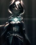  1girl black_background black_cape black_coat black_eyes black_hair breasts cape coat cowboy_shot glowing hair_between_eyes highres long_sleeves looking_at_viewer made_in_abyss marudoll multicolored_hair ozen short_hair solo two-tone_hair whistle whistle_around_neck white_hair 