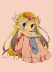  1girl artist_name belt blonde_hair blue_eyes blush dress floating_hair gloves highres jewelry long_hair multicolored_hair necklace parted_lips pink_dress pink_skirt princess_zelda skirt the_legend_of_zelda the_legend_of_zelda:_spirit_tracks the_legend_of_zelda:_the_wind_waker tokuura 