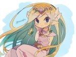  1girl artist_name belt blonde_hair blue_eyes blush dress floating_hair gloves jewelry long_hair multicolored_hair necklace parted_lips pink_dress princess_zelda the_legend_of_zelda the_legend_of_zelda:_spirit_tracks the_legend_of_zelda:_the_wind_waker tokuura 