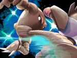  black_sclera claws colored_sclera commentary_request fighting from_below hitmonchan hitmonlee horns kicking light looking_down mukiguri pokemon pokemon_(creature) white_eyes 
