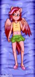  2022 5_fingers absurd_res anibaruthecat anthro blush bottomwear clothed clothing digital_media_(artwork) equid equine fan_character fingers hasbro hi_res lying mammal my_little_pony on_back pegasus skirt solo teenager wings young 