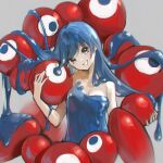  bangs blue_dress blue_eyes blue_hair breasts cleavage creature dress eldritch_abomination expo2025 extra_eyes highres inochi-no-kagayaki long_hair marutani mascot monster monster_girl personification slime_(substance) yuru-chara 