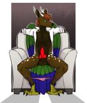  2018 animal_genitalia animal_penis anthro antlers balls bird_feet blue_body blue_feathers border brown_balls brown_body brown_fur brown_hair brown_nose canine_penis chair chest_markings clothed clothing collared_shirt feathered_wings feathers fur furniture genitals green_body green_eyes green_feathers hair hi_res highlights_(coloring) horn knot looking_at_viewer markings panties panties_down partially_clothed penis perry_(knotfunny) peryton pink_clothing pink_panties pink_underwear presenting presenting_penis red_highlights red_penis shadow shirt sitting smile sofa spots spotted_body spotted_fur spotted_markings spread_legs spreading tail_feathers talons topwear underwear underwear_down wallswhisper white_border white_clothing white_shirt white_spots white_topwear wings 