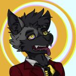  1:1 brainwashing caine_latrans_(artist) canid canine canis clothing hypnosis mammal mind_control necktie power reversal ringed_eyes suit tongue tongue_out tugging wolf 