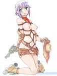  bad_id bad_pixiv_id bdsm blue_eyes bondage bound breasts cowboy_hat cum full_body futanari gun hat kneeling large_breasts navel no_panties original penis purple_hair rope shibari shorts solo uniskie weapon western 