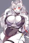  absurd_res anthro big_breasts blush breasts clothed clothing felid female fur ginko0101 hair hi_res looking_at_viewer mammal pantherine simple_background solo stripes tiger white_body white_fur 