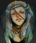  animal black_sclera colored_sclera dragon&#039;s_dogma dragon&#039;s_dogma_(series) feather_hair grin highres looking_to_the_side medium_hair natv_natu orange_eyes smile solo sphinx_(dragon&#039;s_dogma) 