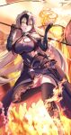  1girl absurdres armor armored_dress banner bare_shoulders black_gloves breasts chain cleavage clothing_cutout elbow_gloves fate/grand_order fate_(series) faulds flag gauntlets gloves headpiece highres jeanne_d&#039;arc_alter_(avenger)_(fate) jeanne_d&#039;arc_alter_(avenger)_(third_ascension)_(fate) jeanne_d&#039;arc_alter_(fate) large_breasts long_hair looking_at_viewer navel_cutout plackart solo standard_bearer sword thighhighs very_long_hair weapon yellow_eyes zcrt8375 