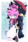 absurd_res aerith_gainsborough amy_rose anthro breasts cleavage clothed clothing cloud_strife cosplay crossover crossover_cosplay duo eulipotyphlan female final_fantasy final_fantasy_vii footwear foxdropz gloves handwear hedgehog hi_res looking_at_viewer male mammal sega shadow_the_hedgehog shoes signature sonic_the_hedgehog_(series) square_enix