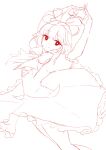  0002koko 1girl absurdres bow dancing dress frilled_dress frilled_sleeves frills front_ponytail hair_bow hair_ribbon highres kagiyama_hina looking_at_viewer puffy_short_sleeves puffy_sleeves ribbon short_sleeves simple_background sketch smile solo touhou white_background 