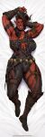 2024 absurd_res armpit_hair baldur&#039;s_gate baldur&#039;s_gate_3 bioware biped black_hair blush body_hair boots broken_horn claws clothing dakimakura dakimakura_design digital_media_(artwork) electronic_arts facial_scar female finger_claws footwear freckles hair heart_eyes heart_symbol hi_res horn humanoid humanoid_pointy_ears karlach lying multicolored_hair muscular muscular_female muscular_humanoid not_furry on_back orange_eyes red_body red_hair red_skin redpandawaifu scar smile solo tiefling two_tone_hair