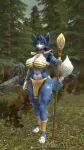 3d_(artwork) anthro big_breasts big_butt blue_body blue_fur blue_hair blue_tail bottomwear breasts butt canid canine clothing digital_media_(artwork) female forest fox fur hair hi_res humanoid jewelry krystal_(star_fox) loincloth looking_at_viewer mammal multicolored_body multicolored_fur multicolored_tail muscular muscular_anthro muscular_female nintendo plant smile solo source_filmmaker staff star_fox tail tattoo thevestige thick_thighs tree tribal tribal_clothing tribal_jewelry tribal_tattoo warfare_krystal white_body white_fur