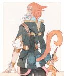  1boy 1other animal_ears blush cat_ears cat_tail closed_mouth cosplay crystal_exarch feo_ul final_fantasy final_fantasy_xiv from_behind g&#039;raha_tia hood hood_down hooded_jacket jacket looking_up material_growth red_eyes red_hair solo_focus spriggan_(final_fantasy) spriggan_(final_fantasy)_(cosplay) tail tladpwl03 