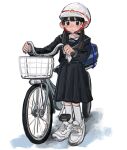  1girl bag bicycle black_hair helmet highres original school_bag school_uniform serafuku short_twintails twintails 