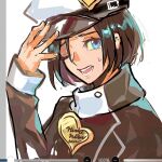  1boy black_hair blue_eyes guilty_gear guilty_gear_xrd hat jewelry kagami_ritsuke long_sleeves looking_at_viewer male_focus medium_hair one_eye_closed open_mouth portrait upper_body white_hat zappa 