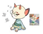  animal_crossing asian_clothing brown_ears clothing colored deer digital_media_(artwork) east_asian_clothing eyebrows eyes_closed eyewear female feral glasses horn japanese_clothing kimono low_res mammal nintendo podo red_eyebrows red_nose shino_(animal_crossing) simple_background sleeping solo white_background 