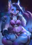  anthro breasts controller ear_piercing electronics female fur headphones headphones_around_neck looking_at_viewer multicolored_body multicolored_fur piercing savrasova solo straps tuft 