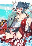  1boy absurdres anger_vein angry bishounen censored crying crying_with_eyes_open green_hair highres holding japanese_clothes long_sleeves male_focus mask moto_mitsuashi nipples octopus onmyoji open_clothes open_mouth red_eyes short_hair snake solo spread_legs suction_cups tears tentacle_sex tentacles tentacles_on_male 