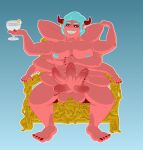  absurd_res alcohol balls beverage bound chair demon encasement feet furniture genitals hairy hi_res horn male multi_genitalia multi_penis nipples nude penis petrification red_body red_skin solo throne torture wine 