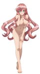  absurdres blue_eyes breasts breath_(artist) completely_nude full_body hand_to_head highres large_breasts long_hair maria_cadenzavna_eve navel nipples nude pink_hair pussy senki_zesshou_symphogear smile transparent_background uncensored 
