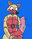  2016 animal_genitalia animal_penis animatronic balls big_penis blue_background breasts canid canine crisis-omega equine_penis five_nights_at_freddy&#039;s fox funtime_foxy_(fnafsl) genitals gynomorph intersex machine mammal nipples penis purple_eyes robot scottgames simple_background sister_location solo video_games 