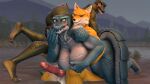  anthro balls big_breasts blue_eyes blush breasts butt canid canine carrying_another carrying_character carrying_over_shoulder carrying_partner croc_(petruz) crocodilian erection female forest fox fur genitals green_eyes group hi_res holding_breast knot kyleroo lake looking_at_viewer male mammal nipples nude open_mouth penis petruz_(copyright) plant reptile scalie smile tongue tongue_out tree trio wolf_(petruz) 